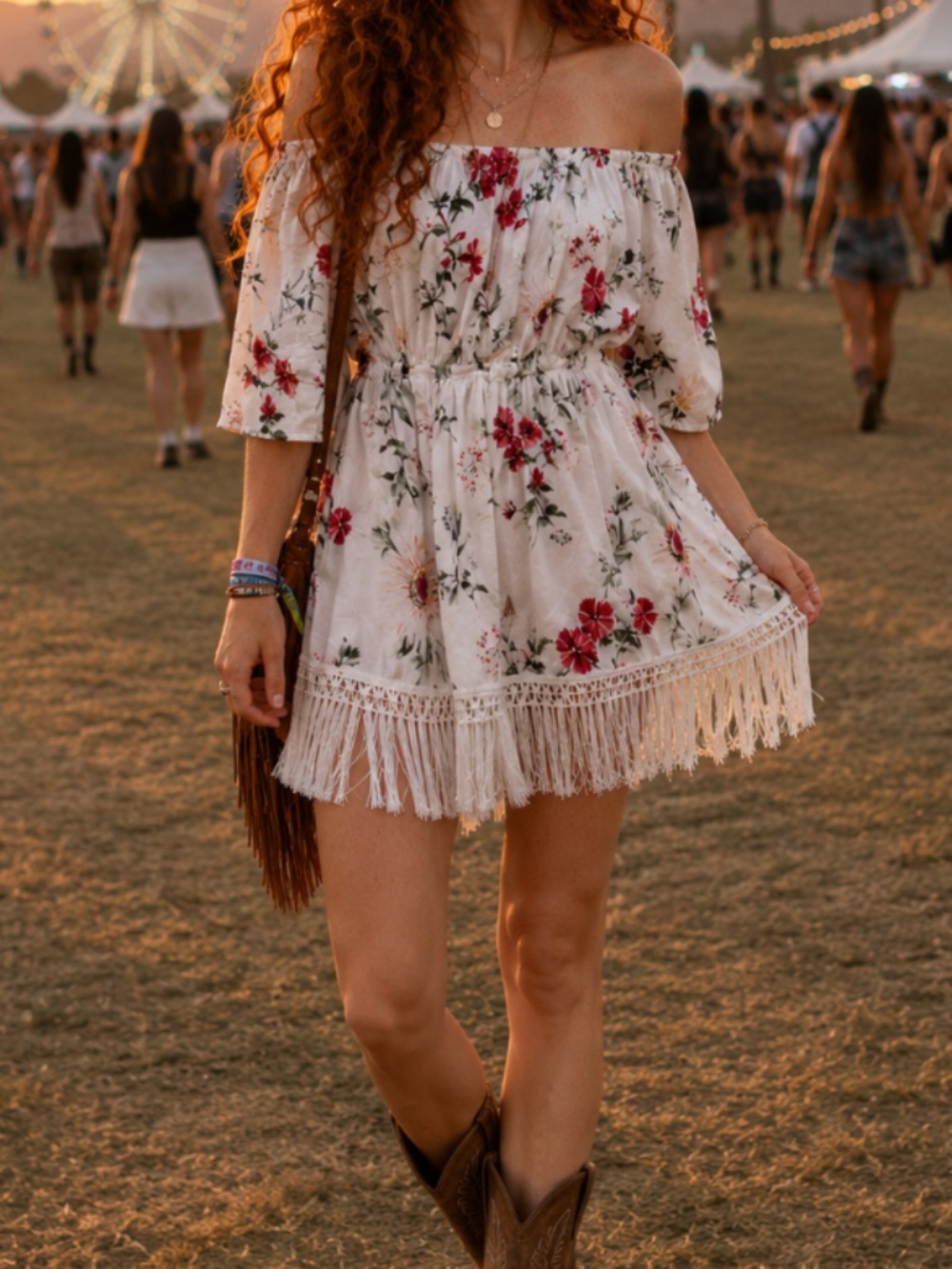 Angel Eye London White Floral Off-the-shoulder Floral Summer Dress